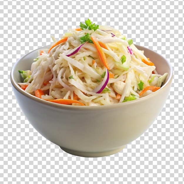 PSD coleslaw on white bowl isolated on transparent background