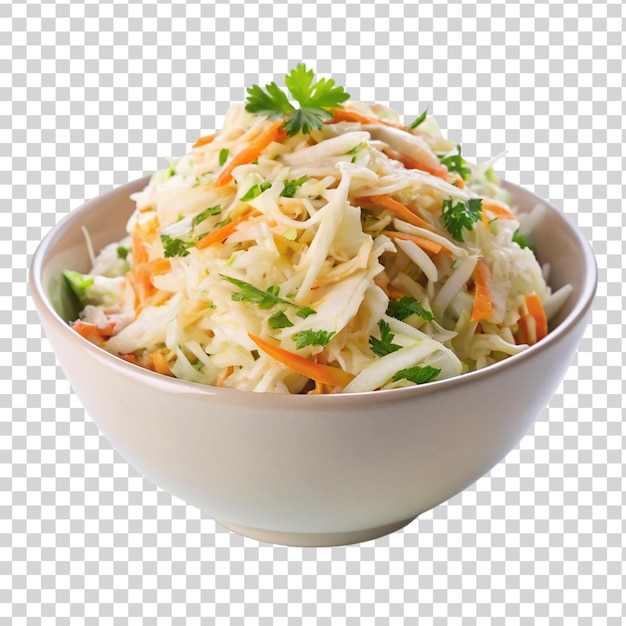 PSD coleslaw on white bowl isolated on transparent background