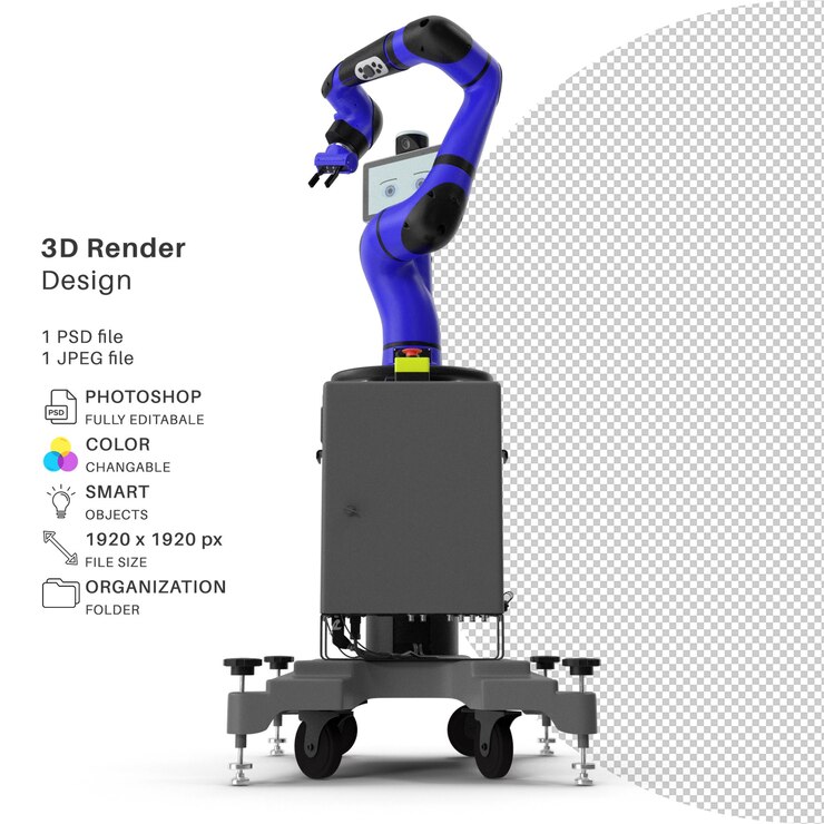 PSD collabrative robot with mobile pedestral 3d modeling psd file realistic