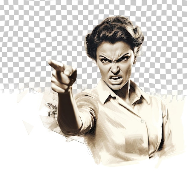 PSD collage 3d retro szkic obrazu gniewnej wściekłej damy zadając poważne pytania izolowane przezroczyste co