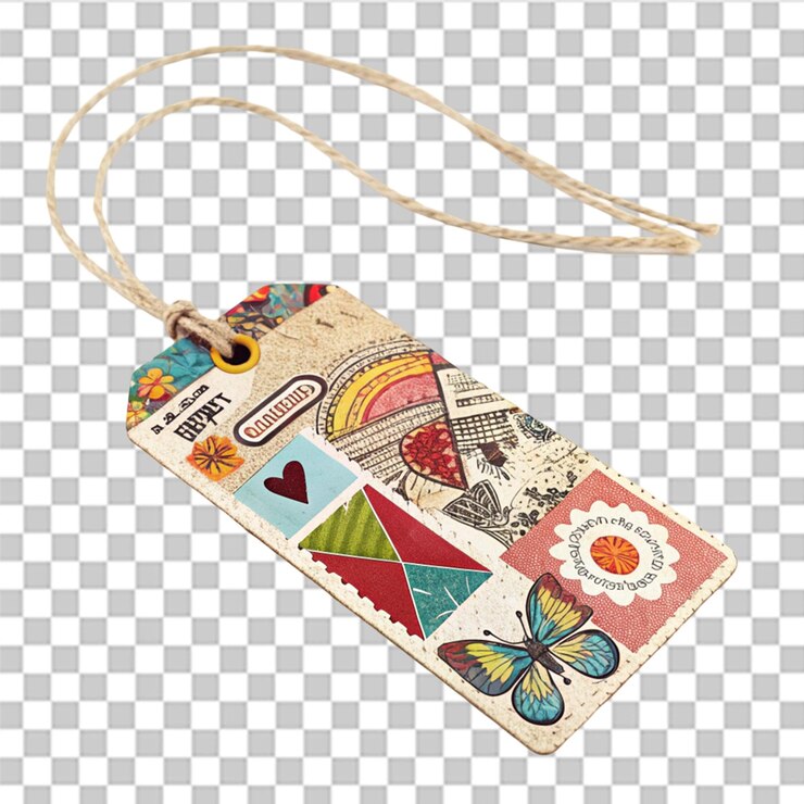 PSD collage art tag isolated on transparent background