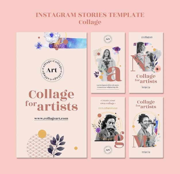 PSD collage per modello di storie di instagram di artisti