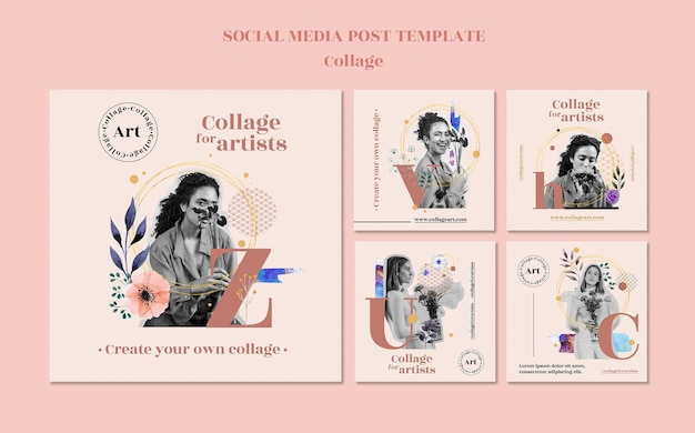 PSD collage per modello di post sui social media degli artisti