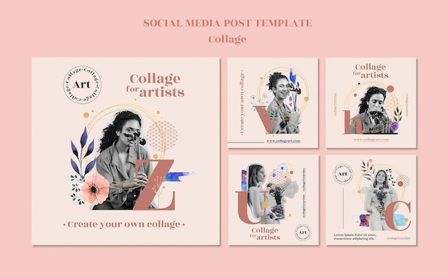 PSD アーティストのソーシャルメディア投稿テンプレートのコラージュ