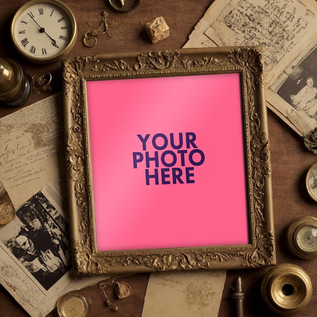 PSD a collage mockup with a nostalgic feel featuring sepiatoned photographs antique frames