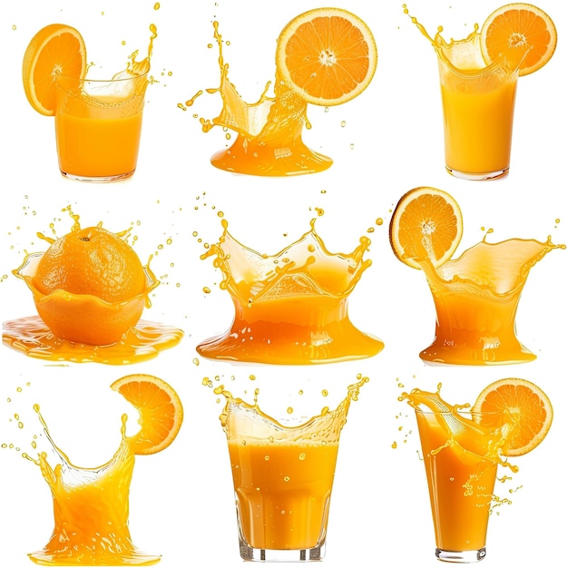 PSD collage of orange juice splashes