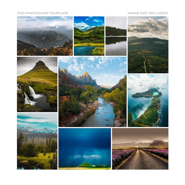 a collage of pictures including a river mountains and river