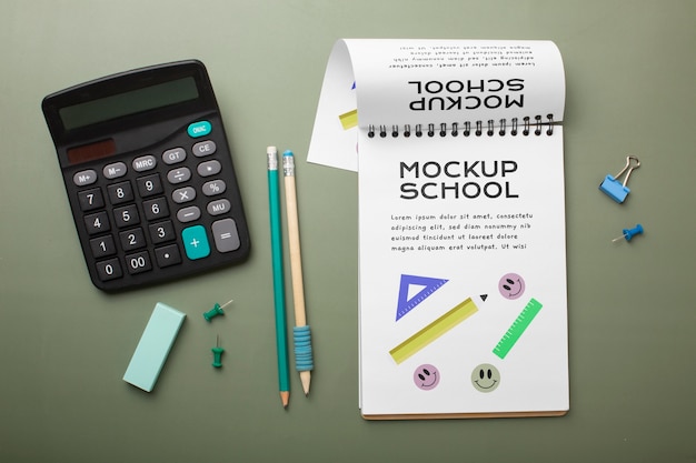 PSD collage and school items mockup design