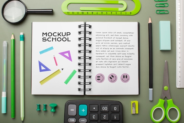 PSD collage and school items mockup design