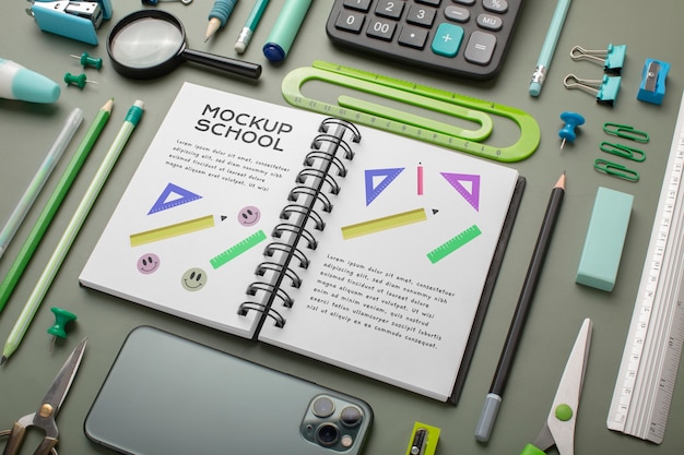 Collage and school items mockup design