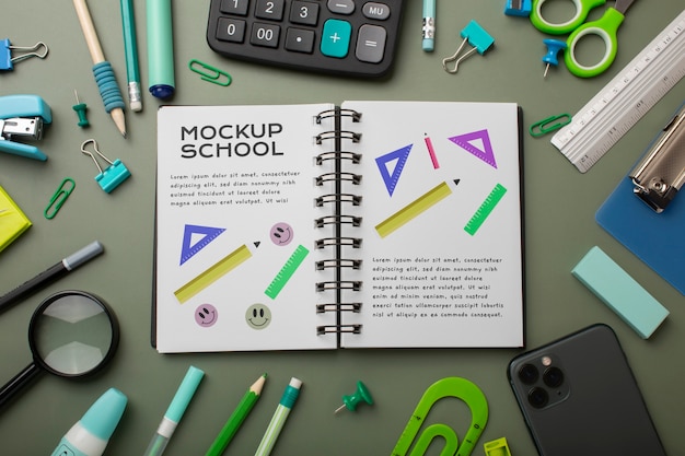 PSD collage and school items mockup design