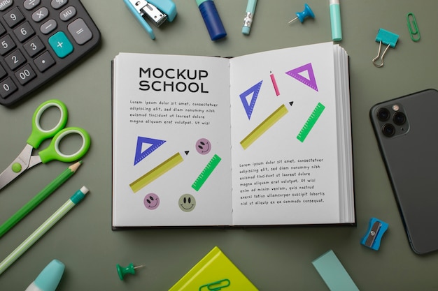 PSD collage and school items mockup design