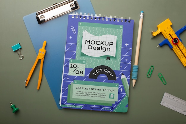 PSD collage and school items mockup design