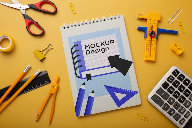 PSD collage and school items mockup design