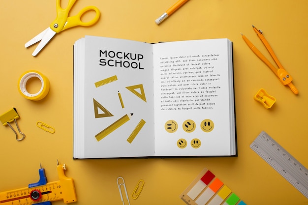 PSD collage and school items mockup design