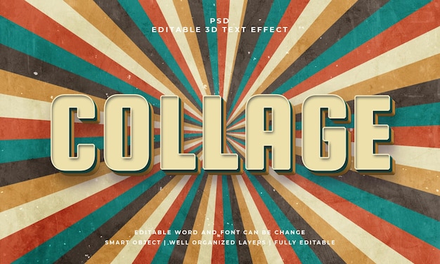 Collage Vintage psd 3d bewerkbaar teksteffect met achtergrond