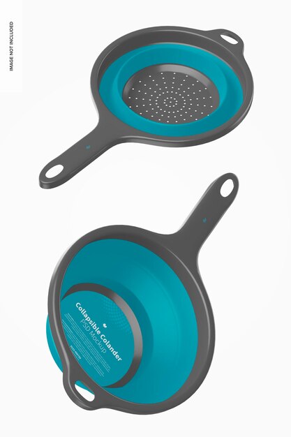 PSD collapsible colanders mockup, floating