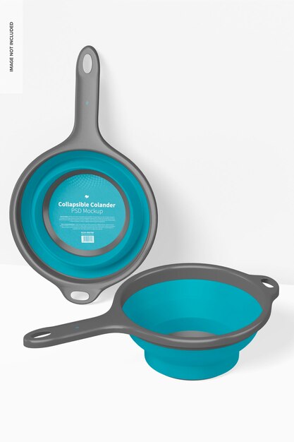 Collapsible Colanders Mockup, Standing and Dropped