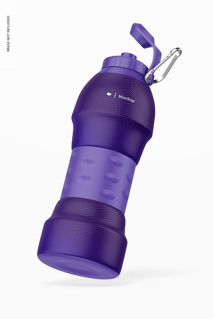 PSD collapsible silicone water bottle mockup, falling