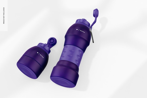 PSD collapsible silicone water bottles mockup, top view