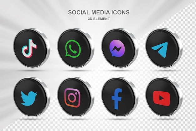 Collectie 3d social media iconen logo's in moderne stijl cirkel facebook instagram netwerkpictogram