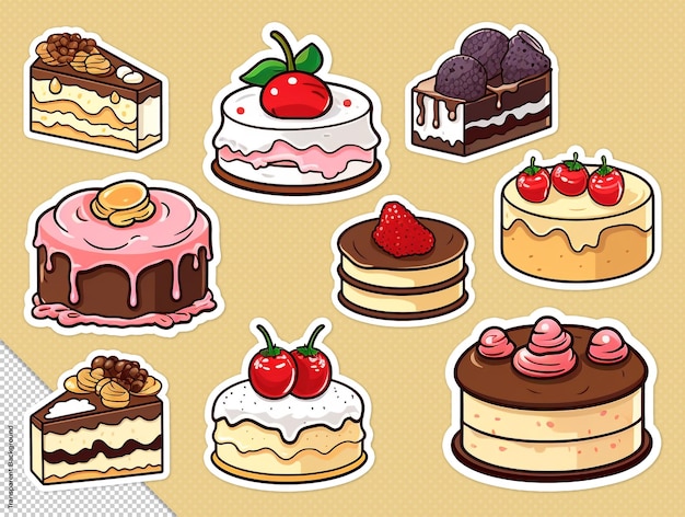 Collectie Set Cake Stickers geïsoleerd op schone achtergrond