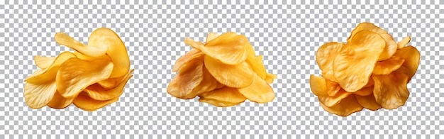 PSD collectie set van knapperige aardappelchips geïsoleerd op een transparante achtergrond uitgesneden