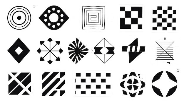 Collectie van abstracte zwart-witte geometrische vormen en symbolen