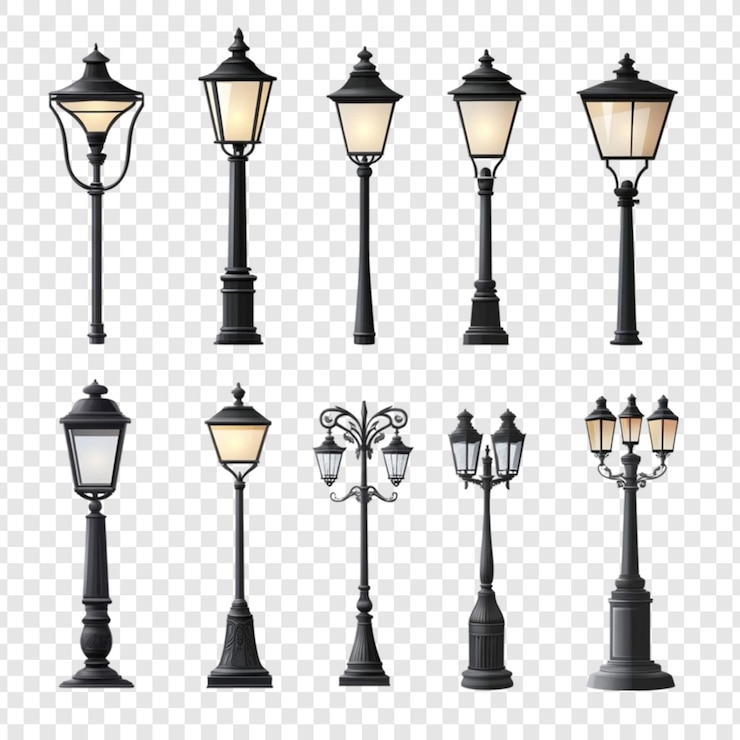 PSD collectie van elegante zwarte straatlantaarn buitenverlichting ontwerpen