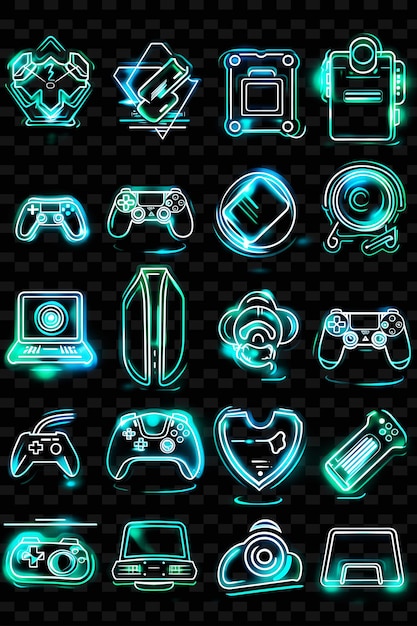 PSD collectie van gaming iconen met een graffiti stijl en neon h set png iconic y2k shape art decorativea