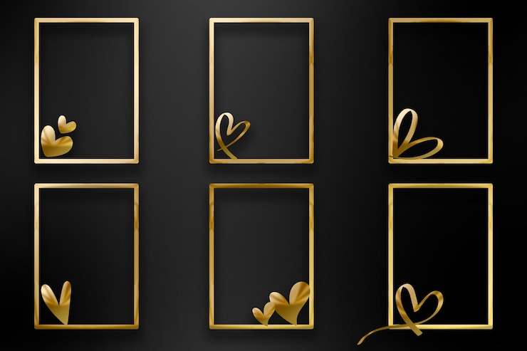 PSD collectie van gouden frames met gouden glanzende harten ontwerp
