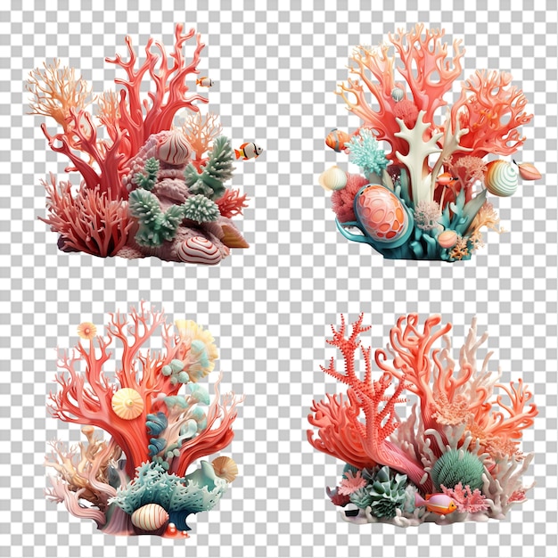 Collection of 3d coral reef shapes artificial intelligence generative