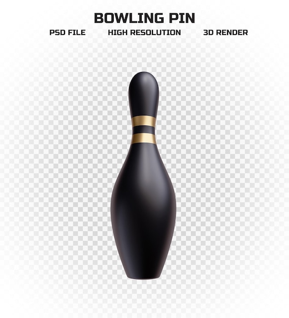 Collection of 3d render black bowling pins with golden stripes in high resolution