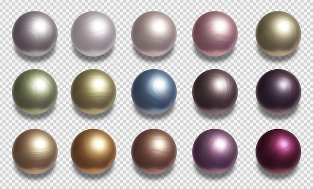 PSD collection of 3d render glossy colorful pearls in high resolution in many perspectives