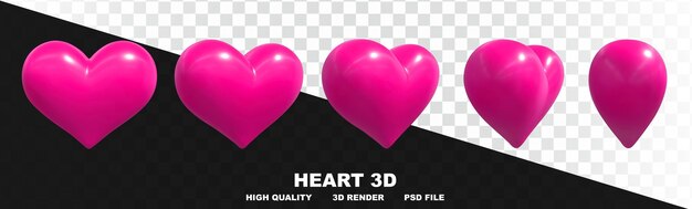 PSD collection of 3d render heart colorful with high resolution in many directions