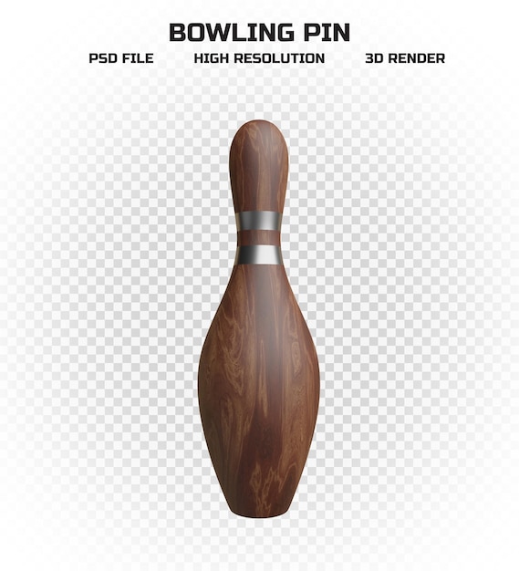 PSD collection of 3d render wooden bowling pins with silver stripes in high resolution