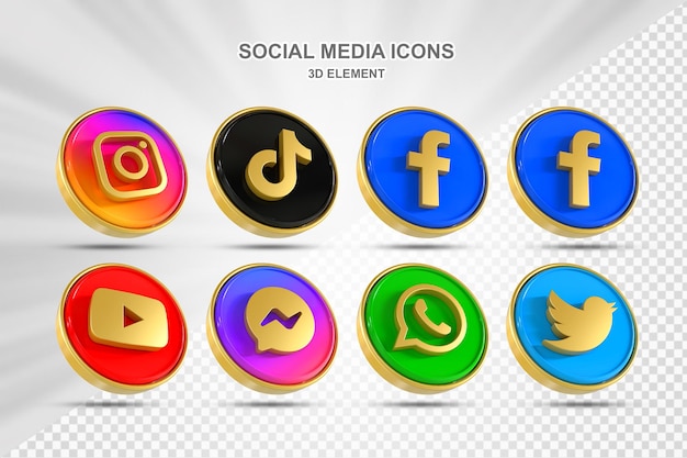 PSD collection 3d social media icons logos in modern style circle facebook instagram networking icon