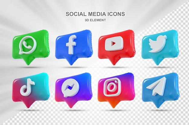 PSD collection 3d social media icons logos in modern style circle facebook instagram networking icon