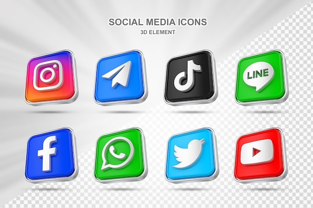 PSD collection 3d social media icons logos in modern style circle facebook instagram networking icon