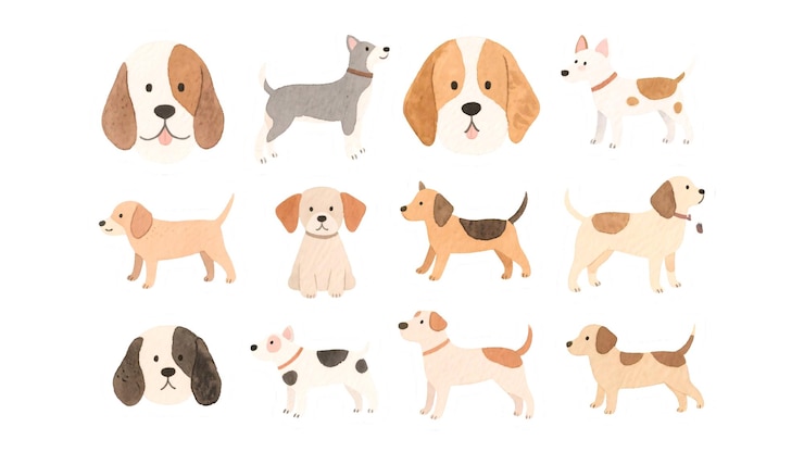 PSD 可愛い水彩画の犬のイラストのコレクション