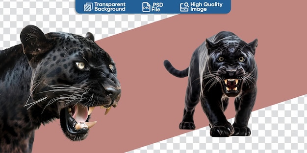 collection of aggressive black panther in close up half body and full body poised to attack