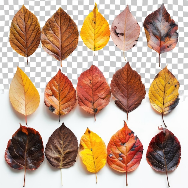 PSD a collection of autumn leaves on a checkered background