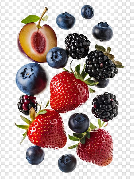 A collection of berries and blackberries with the word fruit on them