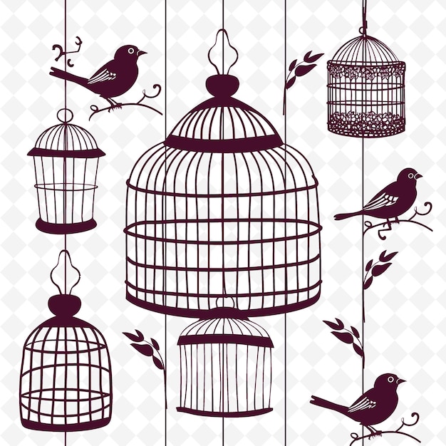 Una collezione di uccelli e uccelli dalla gabbia degli uccelli