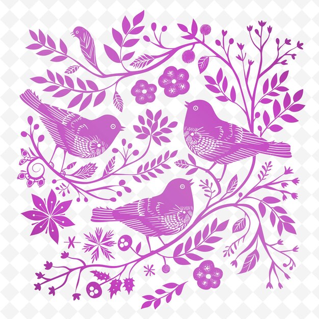 A collection of birds and flowers with a background of flowers