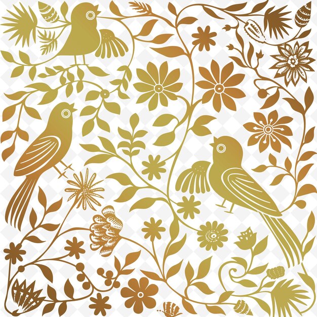 A collection of birds and flowers with a background of flowers