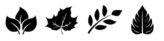 PSD collection of black color leaf flat design
