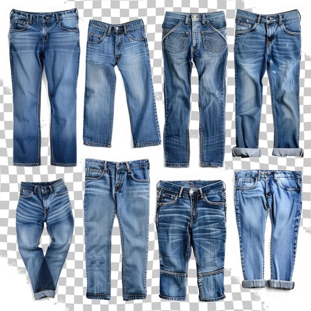 PSD una collezione di jeans blu sono mostrati con uno che dice t