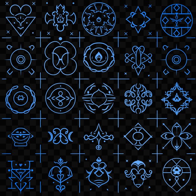 A collection of blue and white icons with a blue background