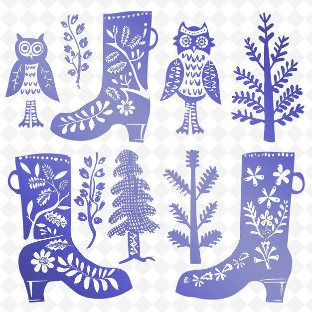 PSD a collection of blue and white owls and owls